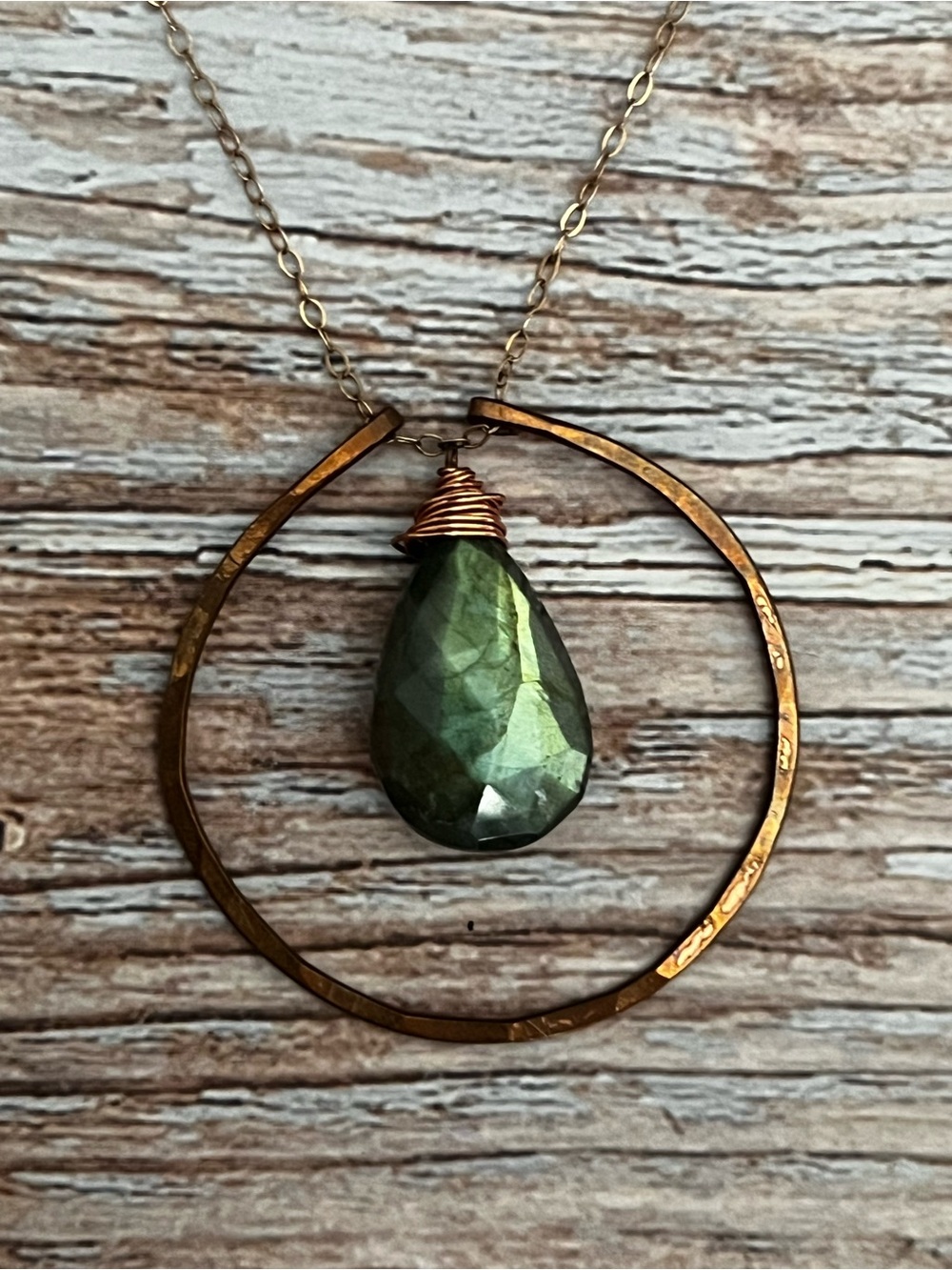 Handcrafted Green Labradorite Teardrop Pendant Necklace